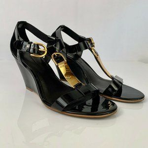 AERIN GEORGICA BLACK PATENT LEATHER WEDGE SIZE 8.5